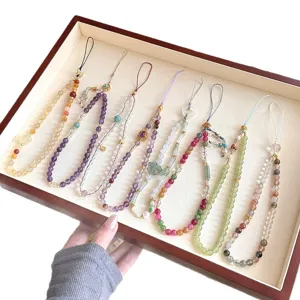 Χειροποίητο λουράκι κινητού με χάντρες από πολύτιμους λίθους ρετρό κρυστάλλινο δώρο