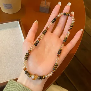 Style retro chinois oeil de tigre pierre naturelle bracelet de perles bijoux vintage chic