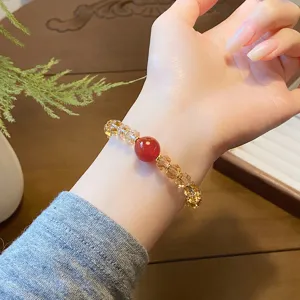 Close-up detail shot of the elegant vintage style crystal beaded bracelet worn on wrist gracefully.