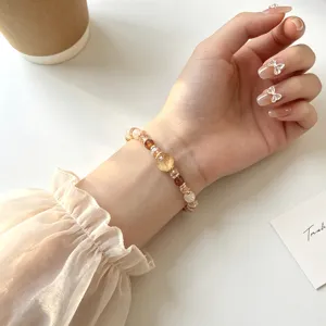 New Chinese retro ethnic yellow crystal beaded bracelet niche design elastic stretch hand chain
