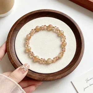 New Chinese vintage yellow crystal beaded stretch bracelet for women niche design jewelry