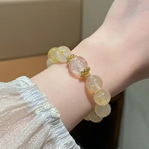 Natural yellow quartz crystal beaded bracelet retro gold spacer elegant women jewelry gift