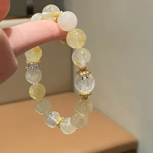 Natural yellow phantom quartz crystal beaded bracelet with gold spacers elegant detail