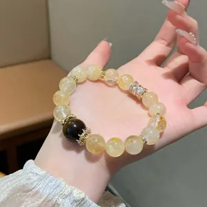 Natural yellow crystal gemstone bracelet with rhinestones and crown charms for elegant daily wear