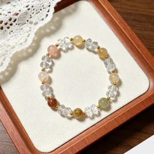 Colorful rutilated quartz crystal gemstone bracelet mixed with faceted beads light luxury daily wear
