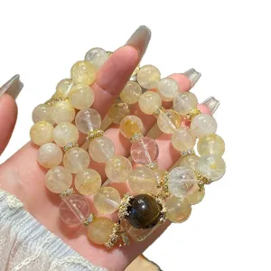 Natural yellow crystal multi-layer bracelet Chinese style luxury jewelry for women daily wear