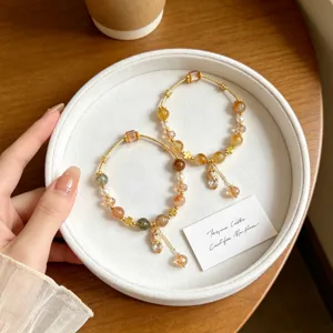 New Chinese Retro Pixiu Rutilated Quartz Citrine Bracelet Handmade Beaded Freshwater Pearl Lucky Crystal Strand Jewelry For Women Gift