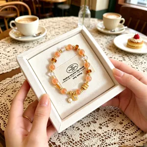 Zoete Chinese stijl oranje agaat kristal armband met veiligheidssluiting bedel voor elegante vrouwen.