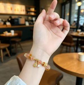 Elegante oranje agaat edelsteen armband met schattige parelbedel en hanger voor vrouwen.