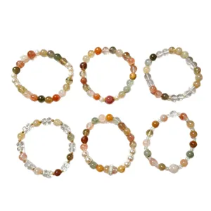 Stunning color rutilated quartz pearl mixed bracelet, elegant crystal jewelry for daily wear.