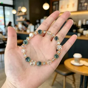 Bracelet en perles d'agate cœur de sucre style doux, bijoux de perles de cristal.