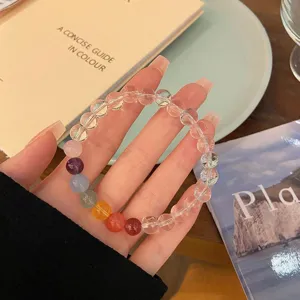 Bracelet en perles multicolores de cristal naturel couleur bonbon quartz pierre bijoux
