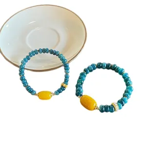 New Chinese retro chalcedony abacus bead bracelet with natural yellow agate lulu tong charm.