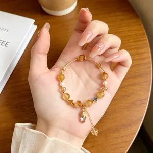 Retro Chinese style Pixiu crystal bracelet detail view, elegant gemstone beaded jewelry.