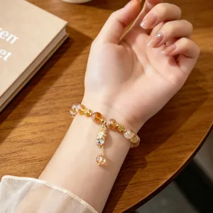 Retro Chinese style crystal bracelet with Pixiu charm and colorful hair crystals for women.