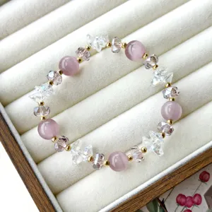 Joli bracelet œil de chat violet cristal nœud papillon style ins bijoux pour filles