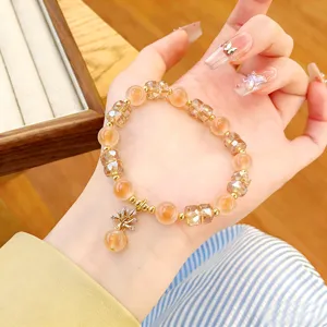 Bracelet de perles en cristal d'agate orange translucide style chinois doux cadeau