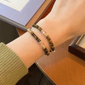 Bracelet double couche en pierre naturelle et œil de tigre rétro chic vue détail