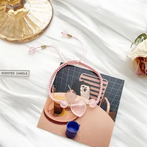 Bracelet tressé en cristal rose avec cœur bijou mignon de pierre précieuse pour femme