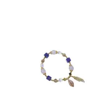 Purple crystal bracelet with pave leaf pendant and tassel, vintage sweet style main view.