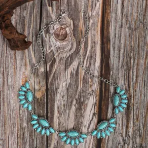 Collar de turquesa retro bohemio para mujer, joyería de gargantilla geométrica étnica vintage.