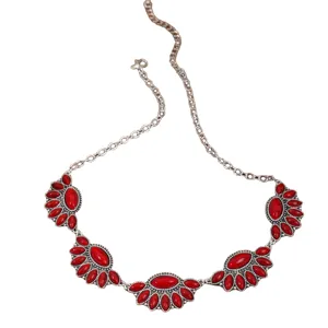 Collar con colgante de piedra roja vintage bohemio, joyería de cadena de metal étnico para mujeres.