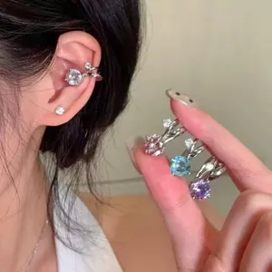 Clip per Osso dell'Orecchio in Rame Minimalista con Strass Senza Buco Polsino dell'Orecchio Moda Lineare Singolo Orecchino da Donna Gioielli