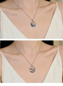 Elegant mountain and sea pendant necklace with color enamel design for couple daily wear.