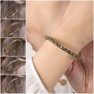 Bracelet Jonc Bohème Vintage en Alliage Strass pour Femme Motif Totem Géométrique Gravé Bracelet Élastique Éthnique Rétro Bijoux