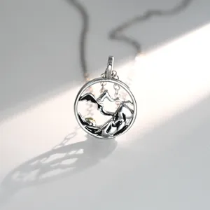 Silver mountain and sea pendant necklace minimalist couple clavicle chain elegant jewelry gift