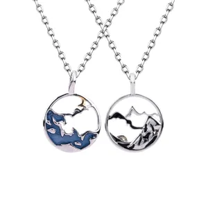 Couple mountain sea pendant necklace minimalist silver chain couple jewelry gift main image