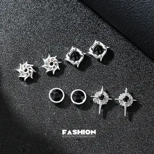 Clip d'Oreille Magnétique pour Homme Sans Perçage en Cuivre Strass Faux Piercing Étoile Moulin à Vent Géométrique Bijoux Hip Hop Pièce Unique