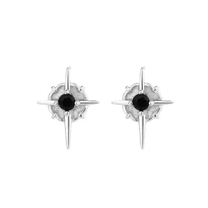 Boucle d'oreille homme aimantée style hip-hop étoile croix pierre noire bijou tendance