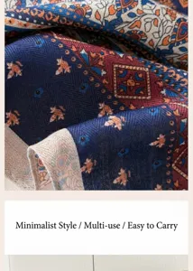 Vintage ethnic paisley cotton linen square scarf detail view, elegant retro neckerchief for women.
