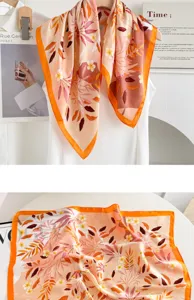 Carré de soie artificielle floral 70cm élégant foulard pour femme et châle de protection.