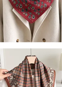 Vintage paisley cotton linen small square scarf, elegant retro neckerchief for women styling.
