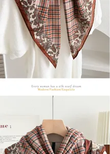Vintage Paisley Plaid Square Scarf Elegant Women Silk Feel Neckerchief Retro Fashion Shawl