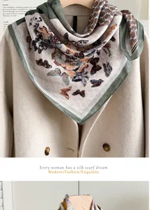 Vintage butterfly paisley square silk scarf for women retro fashion neckerchief shawl