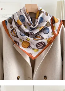 Vintage hot air balloon print square scarf elegant women neckerchief fashion accessory