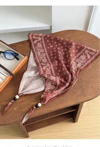 Vintage paisley bandana scarf with chic beaded fringe, breathable cotton blend triangle head wrap.