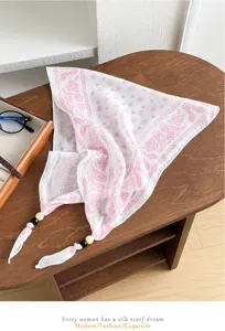 Retro paisley beaded cotton linen triangular scarf, summer thin neck scarf stylish kerchief.
