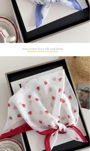 Children cute cotton linen square scarf strawberry print baby triangle scarf breathable summer