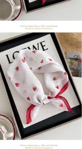 Cute strawberry pattern cotton linen baby triangular scarf and stylish detail shot display.