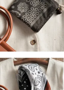 Retro paisley cotton linen square scarf for women, elegant lightweight spring accessory.