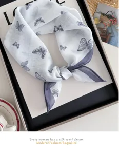 Children cotton linen square scarf with butterfly print cute baby triangular kerchief summer fashion