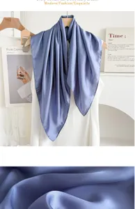 Blue silk scarf for women solid color square neckerchief elegant lightweight neck wrap