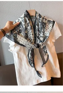Vintage black white paisley print triangle scarf lightweight summer neckerchief shawl for women