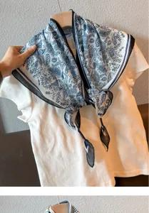 Retro vintage paisley print cotton linen triangular scarf, elegant summer neckerchief.
