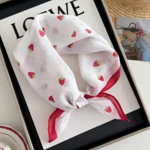 Kids Cotton Linen Square Scarf Cute Floral Print Neckerchief Breathable Lightweight Triangular Scarf For Children Daily Wear