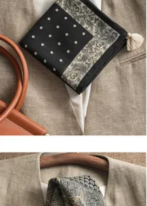 Classic paisley and polka dot square scarf with tassel, elegant cotton feel neckerchief.
